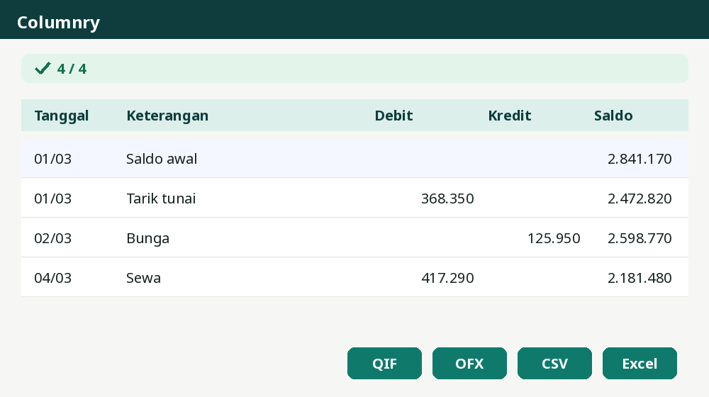 Rekening koran dan tabel PDF ke Excel, tanpa diunggah